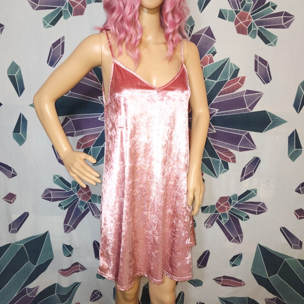 Peach Love California Medium Silvery Dusty Pink Velvet Slip Dress